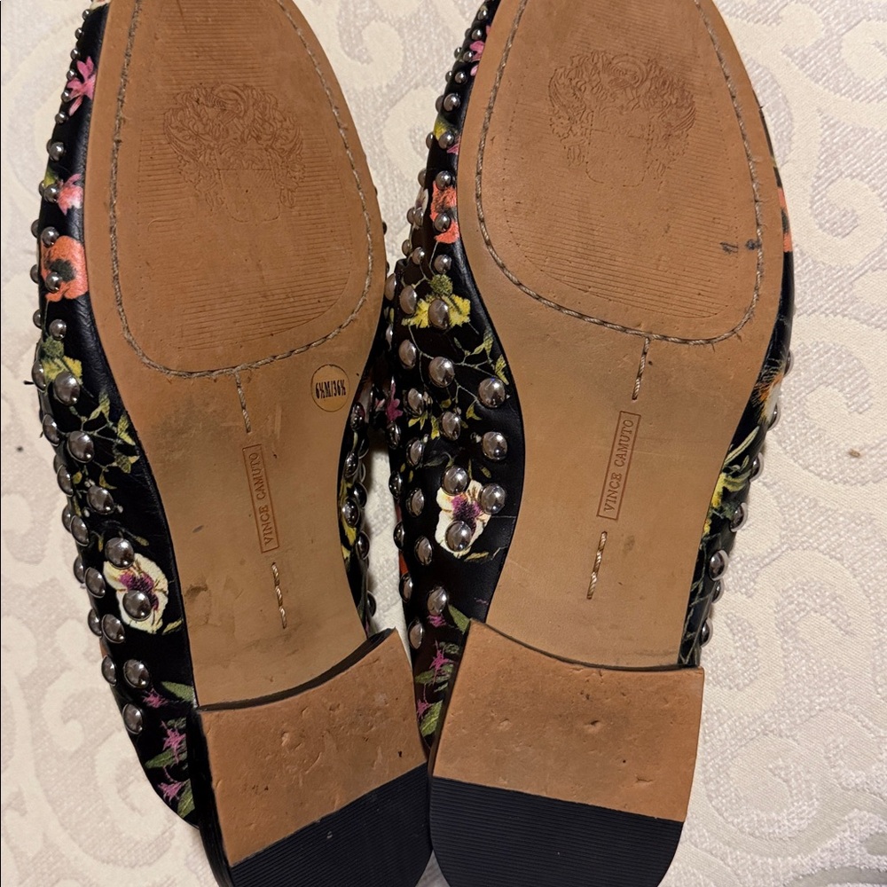 VINCE CAMUTO | Floral Leather Sessa Studded Loafer Mule Slide Shoes - Picture 3 of 8